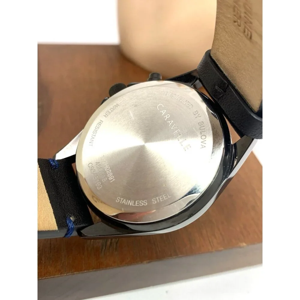 Caravelle by Bulova Men's Watch 45C118 Quartz Blue Dial Black Leather Band 40mm
